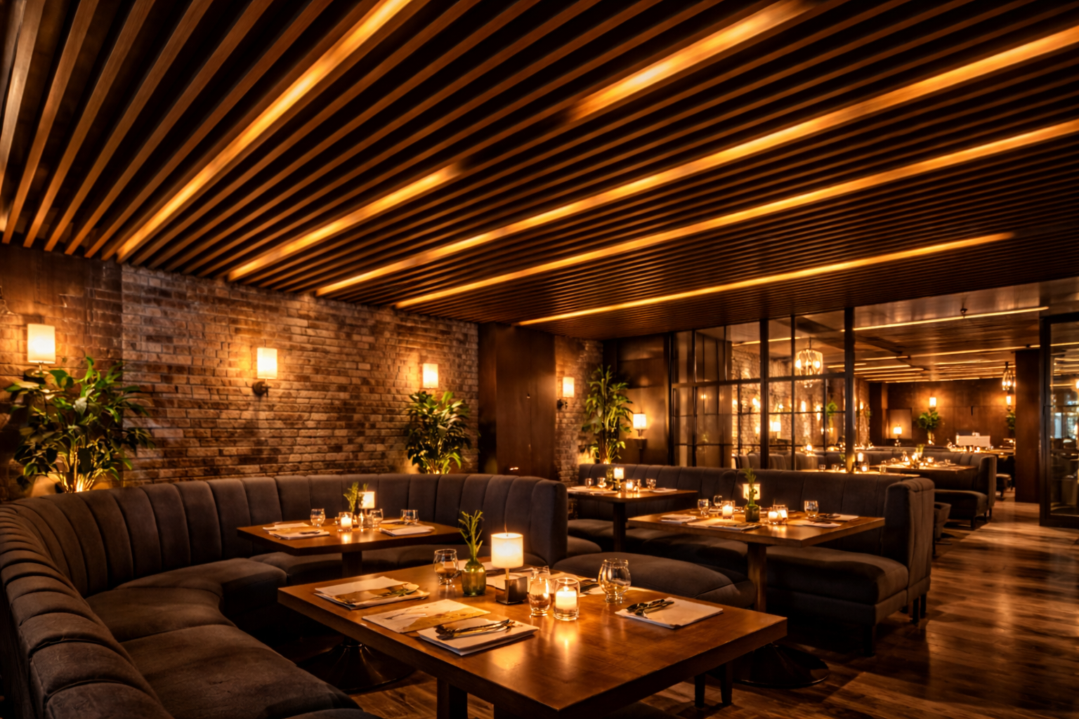 Modern commercial space with aluminium baffle ceiling — Bangalore office interior