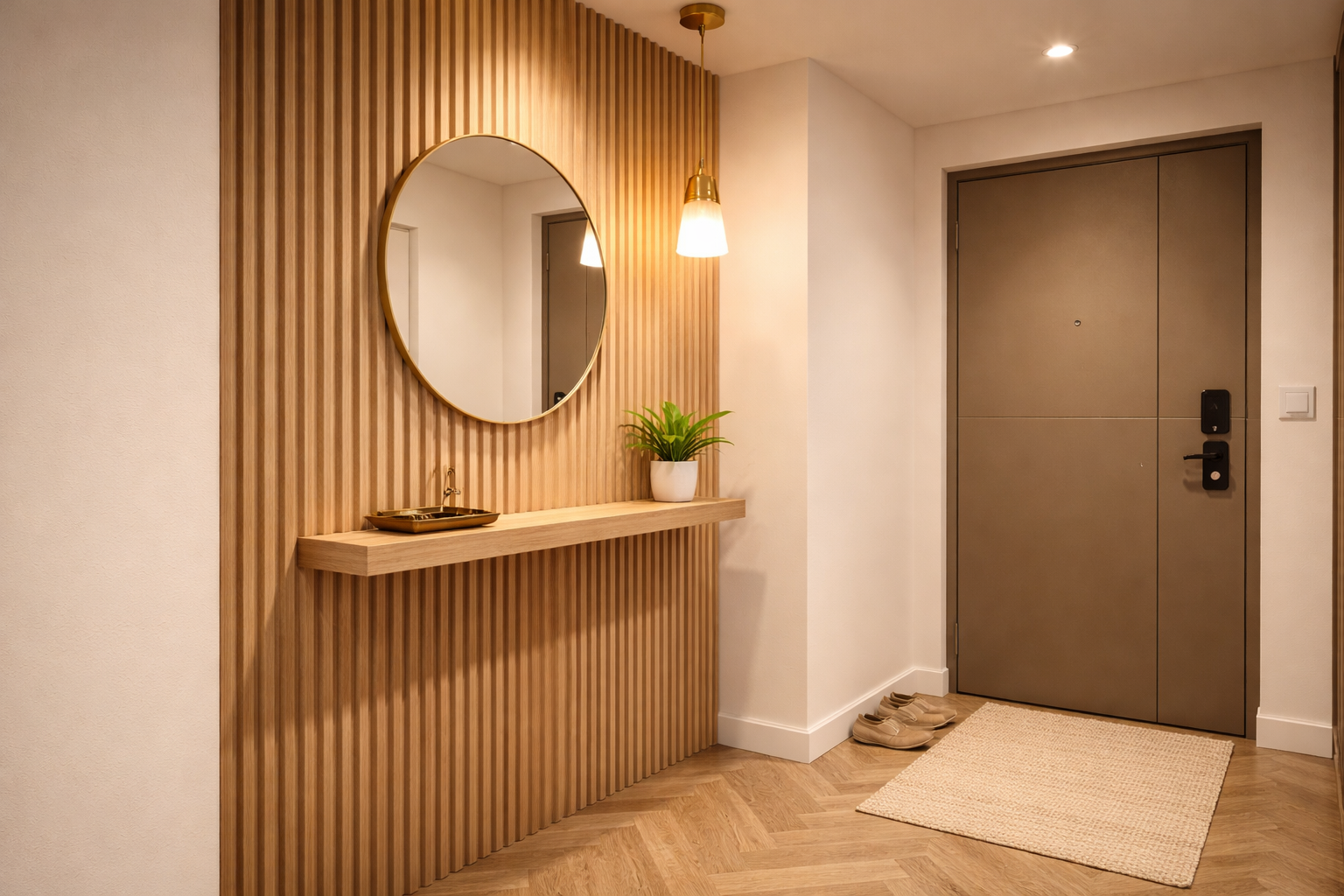 Fluted wall panelling in a modern Bangalore living room — Elysian False Ceiling