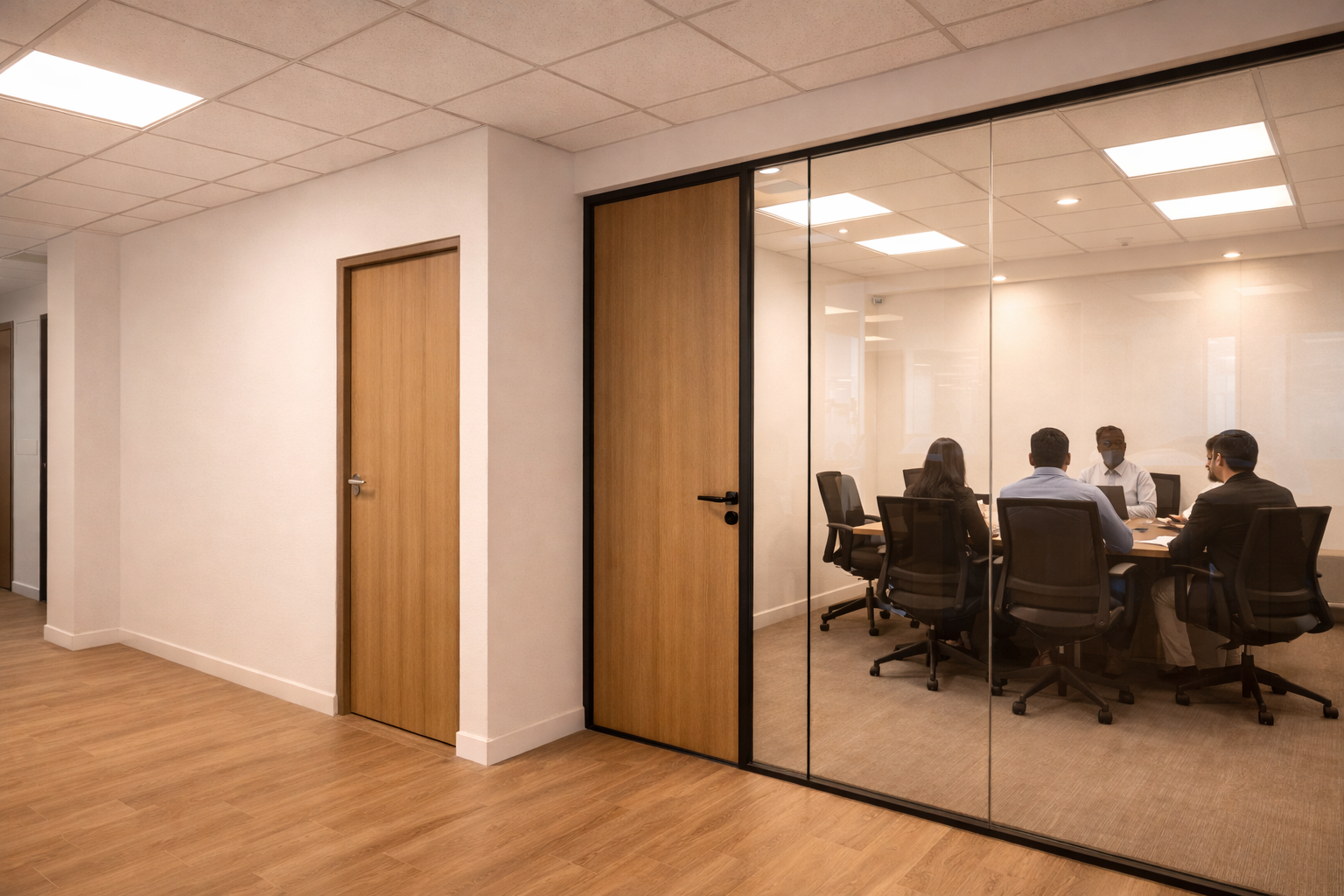 Office space with partition walls — gypsum vs glass comparison by Elysian Bangalore