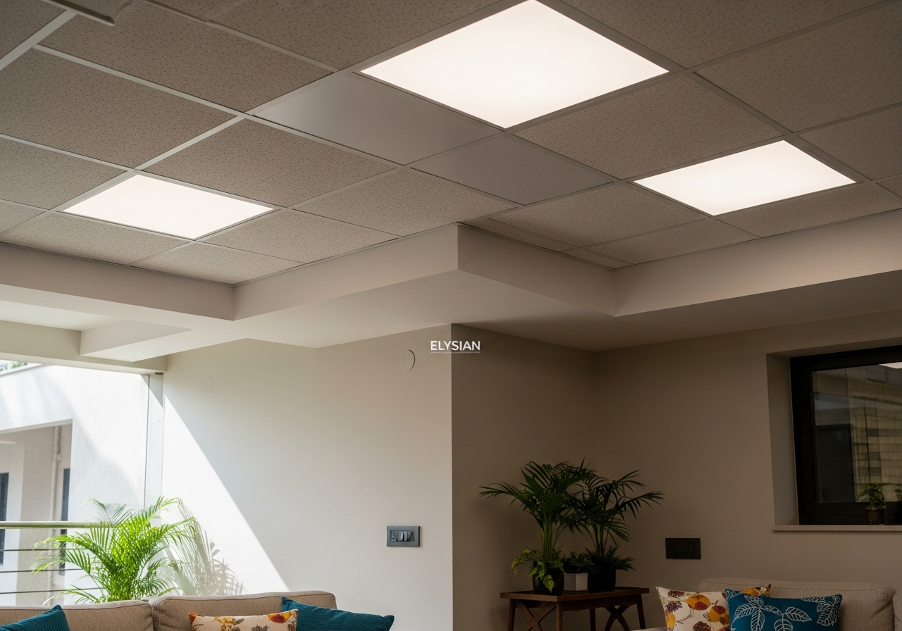 Residential basement converted to entertainment space with grid ceiling, Banashankari — Elysian False Ceiling