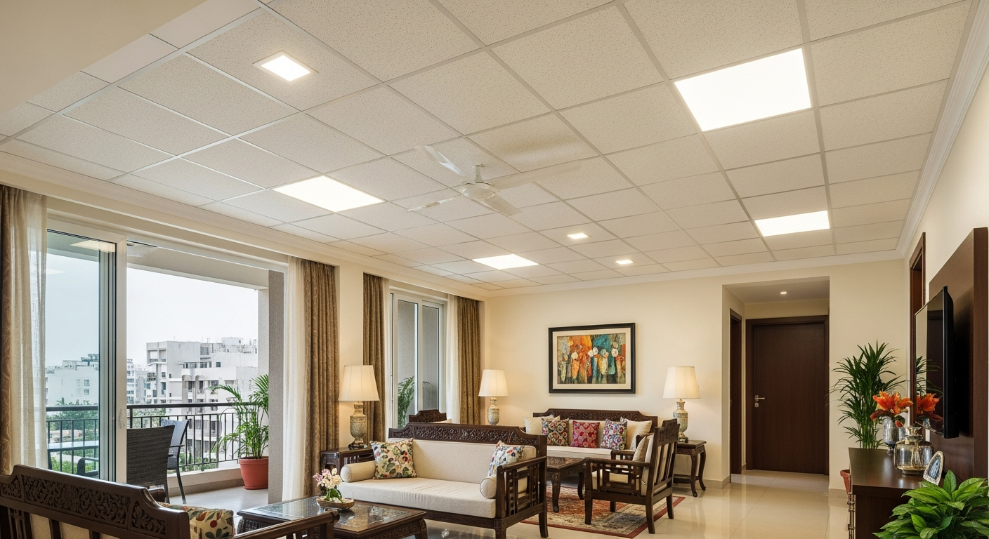 Grid ceiling basement residential Banashankari Bangalore — Elysian False Ceiling