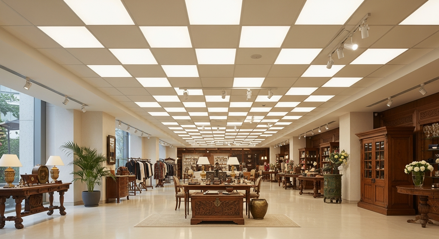 Grid ceiling retail showroom commercial Jayanagar Bangalore — Elysian False Ceiling