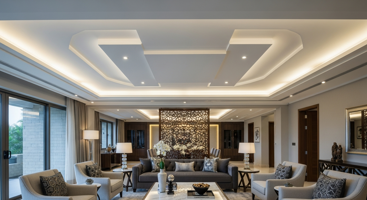 Gypsum false ceiling AC duct integration villa residential Hebbal Bangalore — Elysian False Ceiling