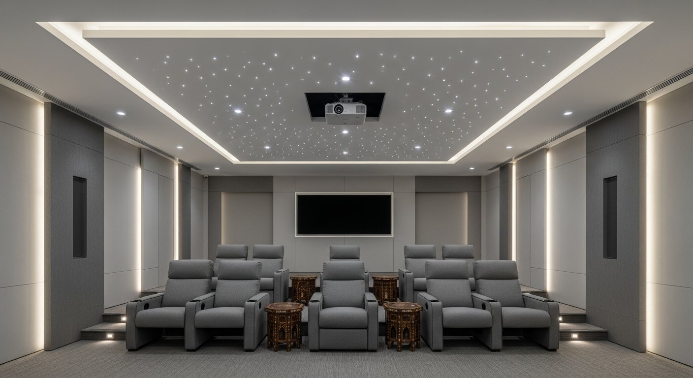 Gypsum false ceiling home theatre projector residential Bellandur Bangalore — Elysian False Ceiling