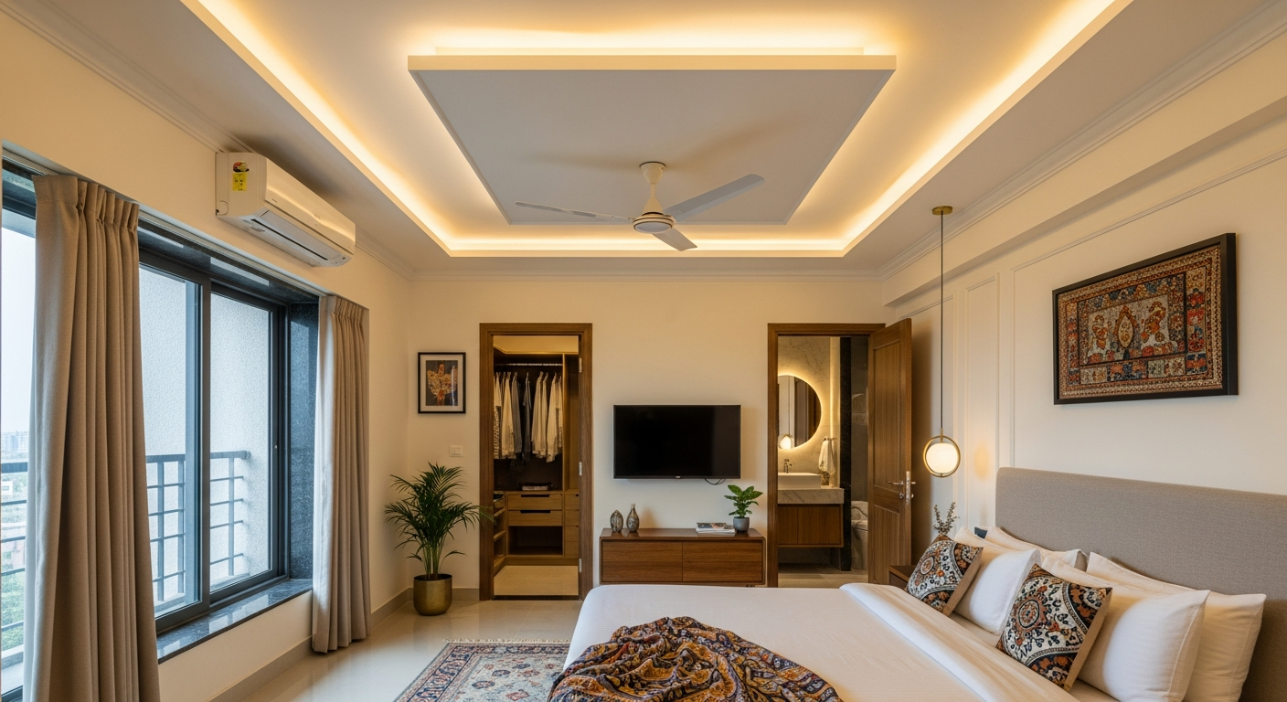 POP false ceiling designer medallion bedroom Koramangala Bangalore — Elysian False Ceiling