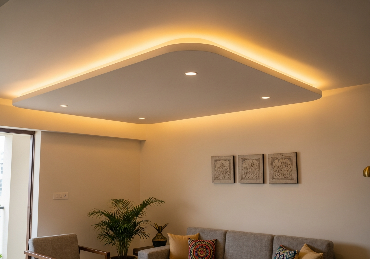 JP Nagar apartment with fresh POP ceiling replacing aged, cracked original — Elysian False Ceiling