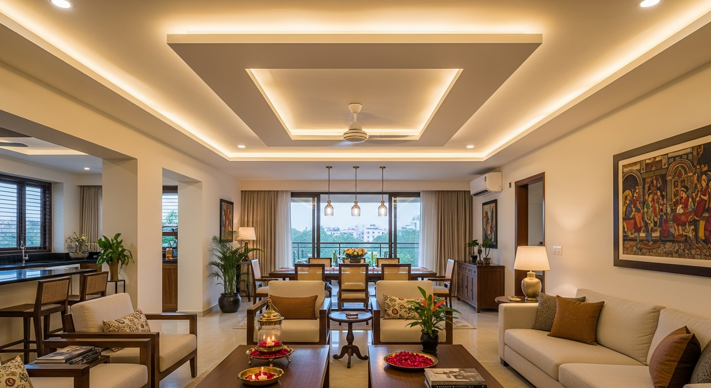 POP false ceiling renovation residential apartment JP Nagar Bangalore — Elysian False Ceiling