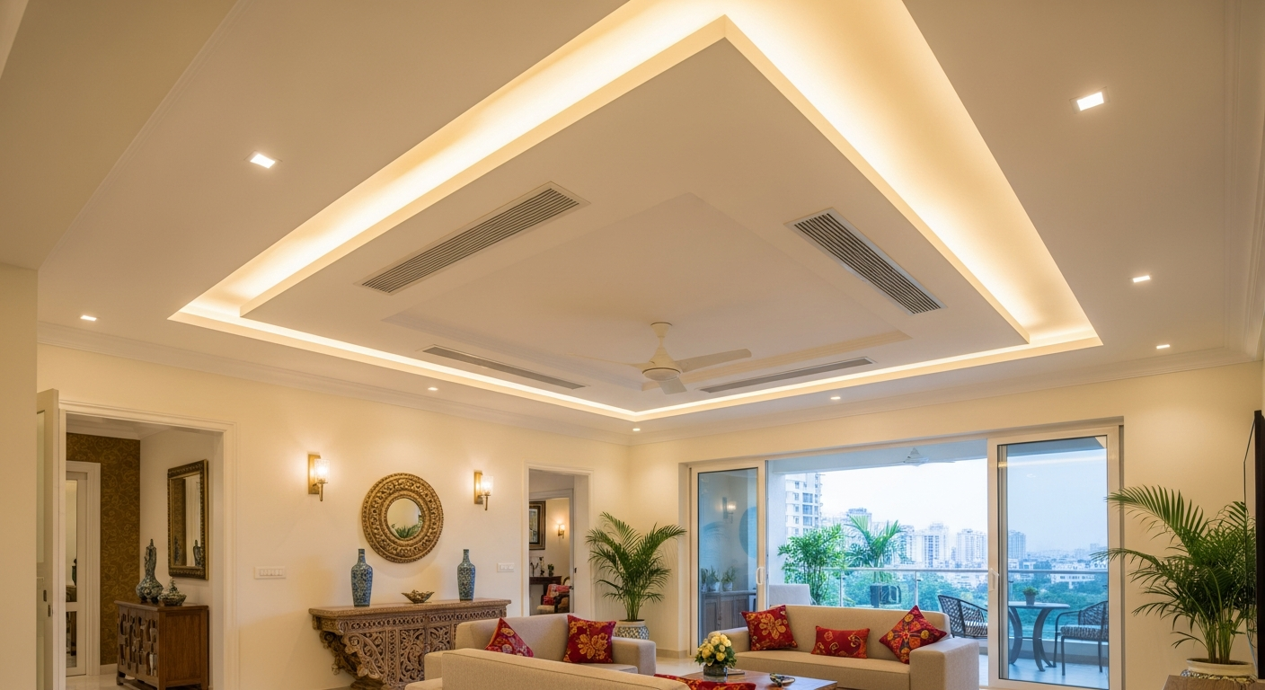 POP false ceiling tray design residential apartment Whitefield Bangalore — Elysian False Ceiling