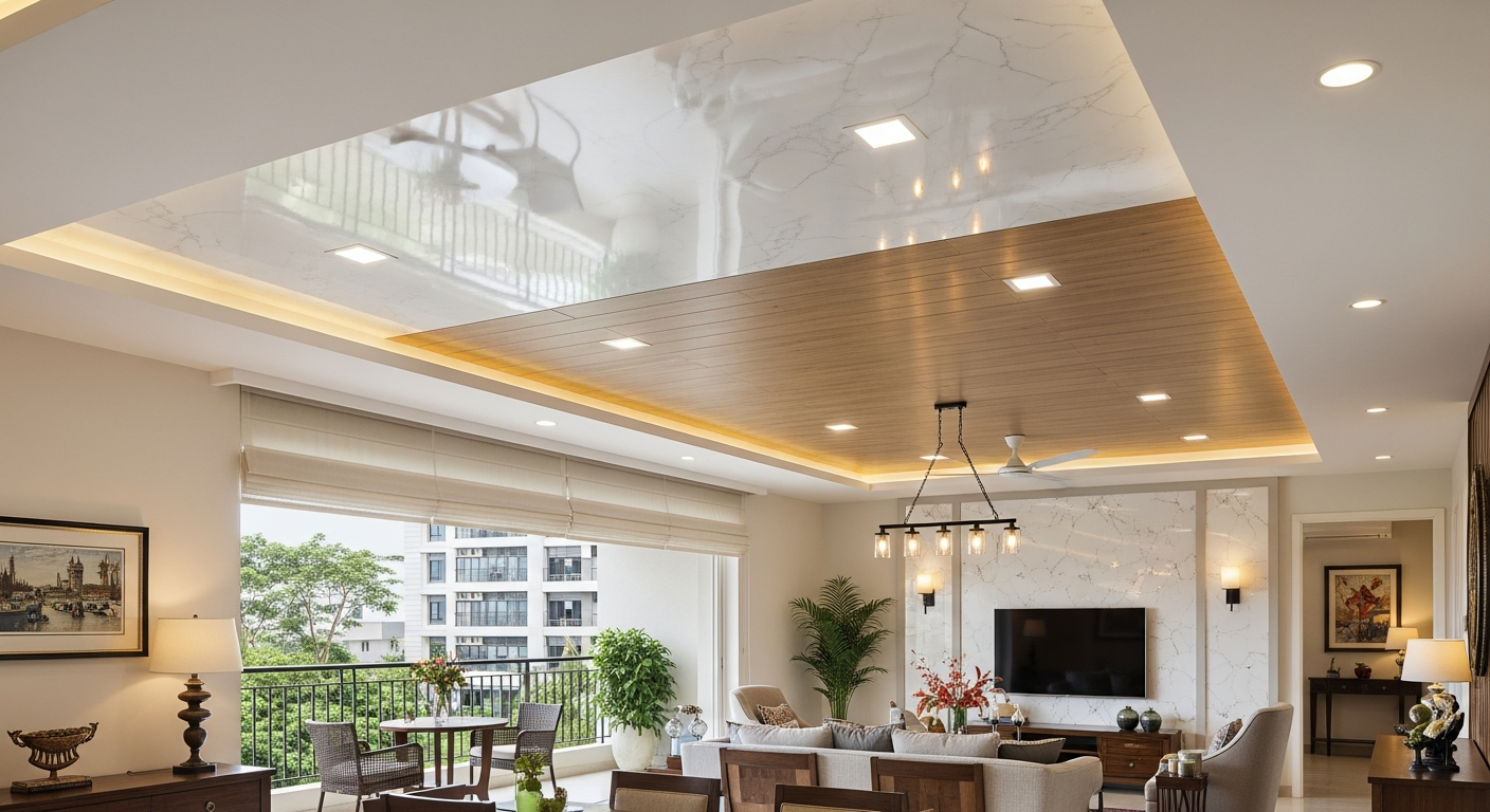 PVC false ceiling covered balcony residential Thanisandra Bangalore — Elysian False Ceiling