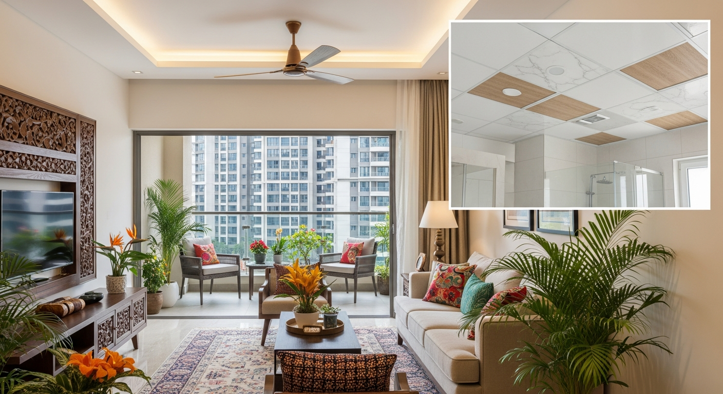 PVC false ceiling bathroom residential villa Hennur Bangalore — Elysian False Ceiling