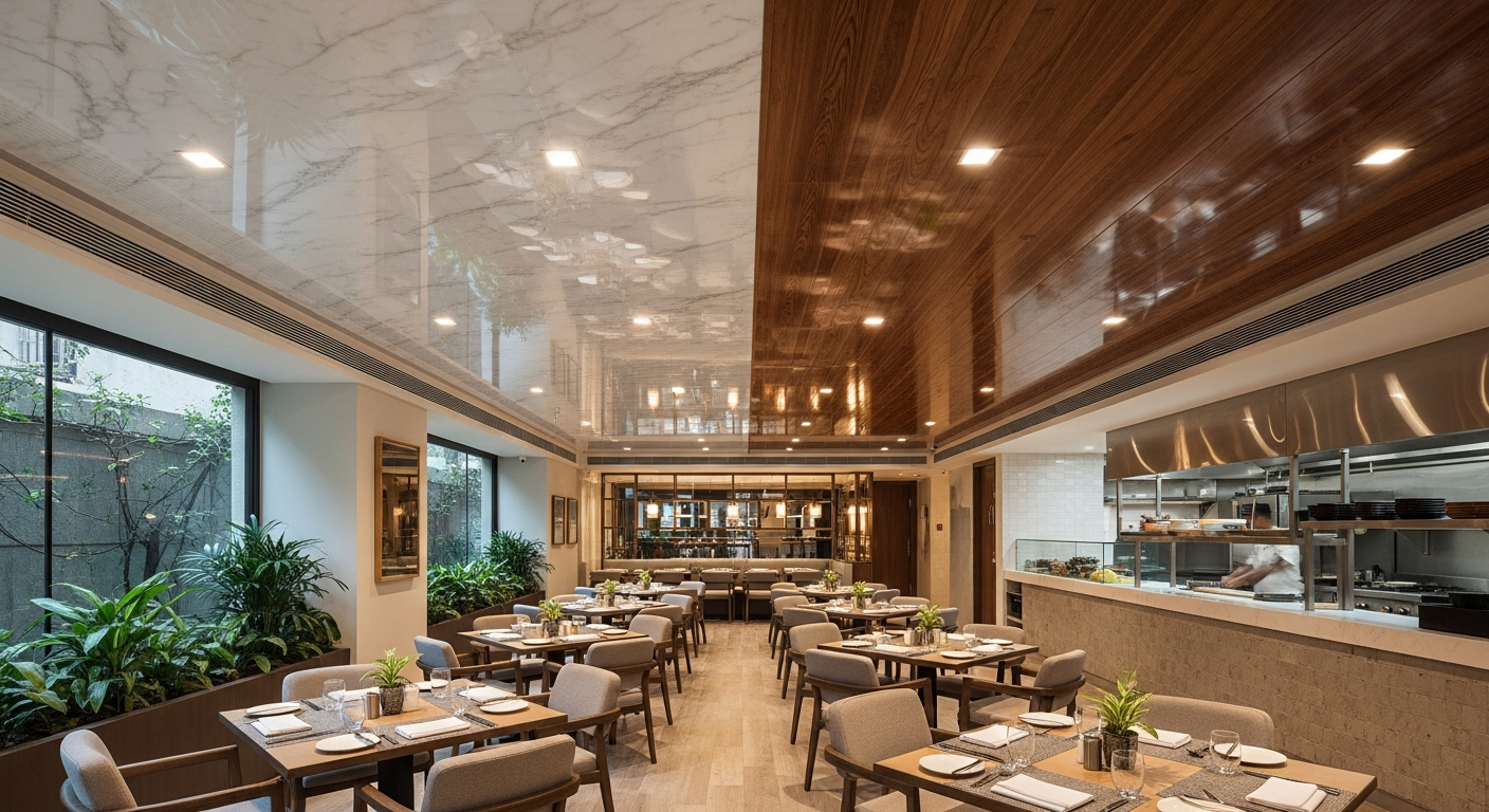 PVC false ceiling commercial kitchen restaurant BTM Layout Bangalore — Elysian False Ceiling