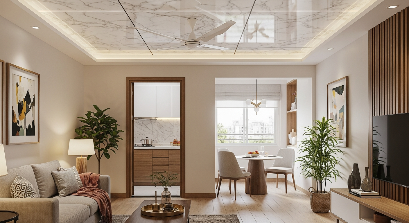 PVC false ceiling utility areas residential apartment HBR Layout Bangalore — Elysian False Ceiling