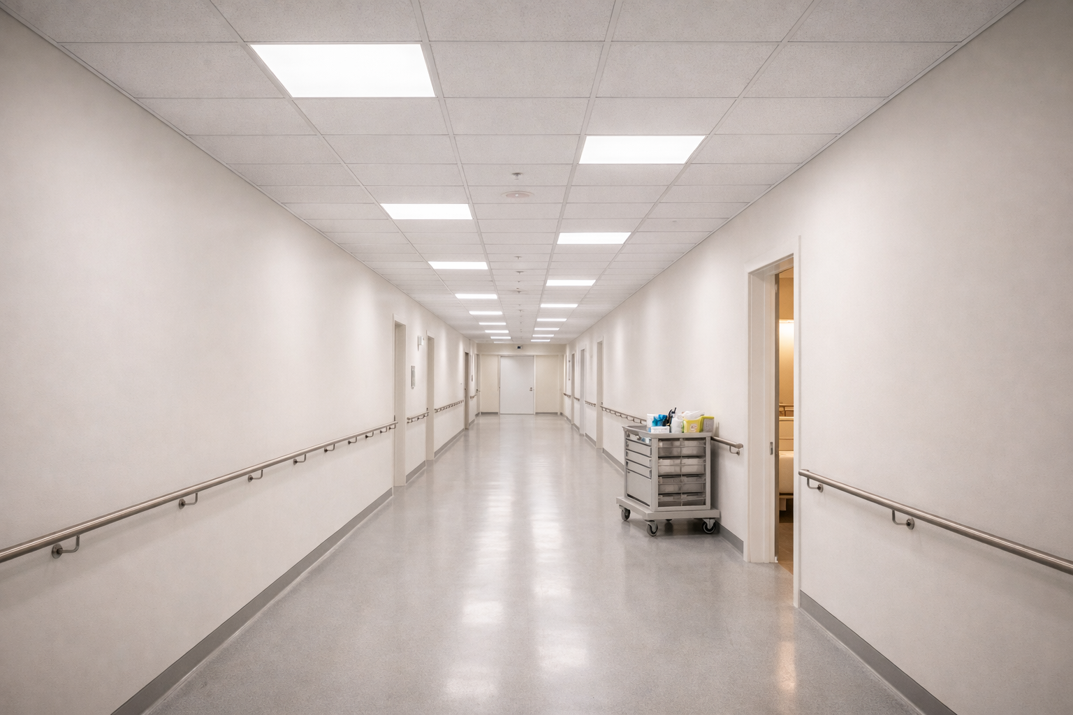 Calcium silicate false ceiling in hospital corridor Bangalore — Elysian False Ceiling